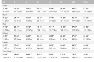 Mustang Thermal Base Layer Sentinal Series Sizing chart
